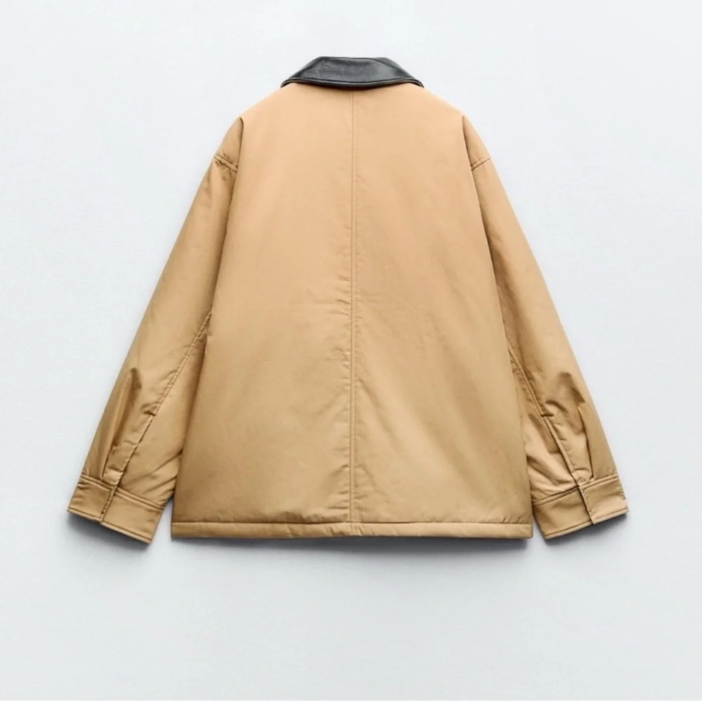 ZARA Beige Field Jacket with Black Contrast Collar